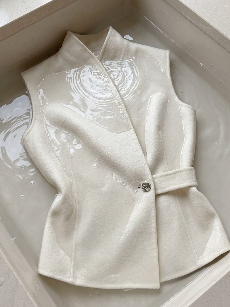 Ivory Cashmere Belted Sleeveless Jacket